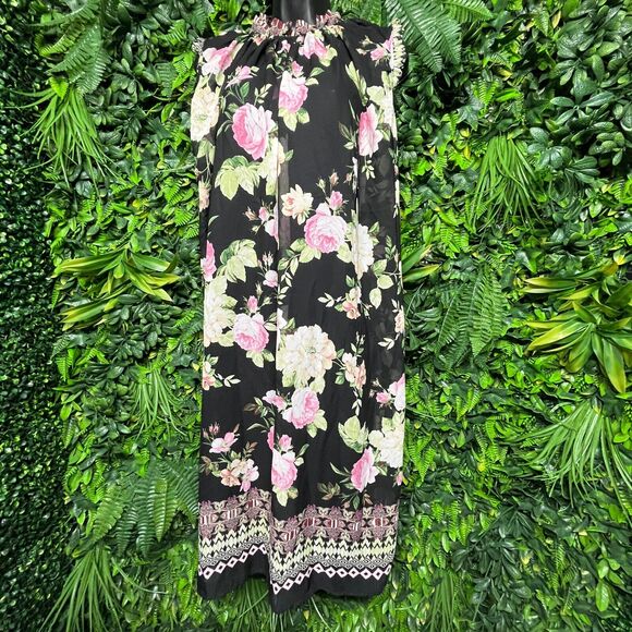 Women Dress Medium Black Floral Sleeveless Flared Ups & Downs 1228 - Picture 7 of 11
